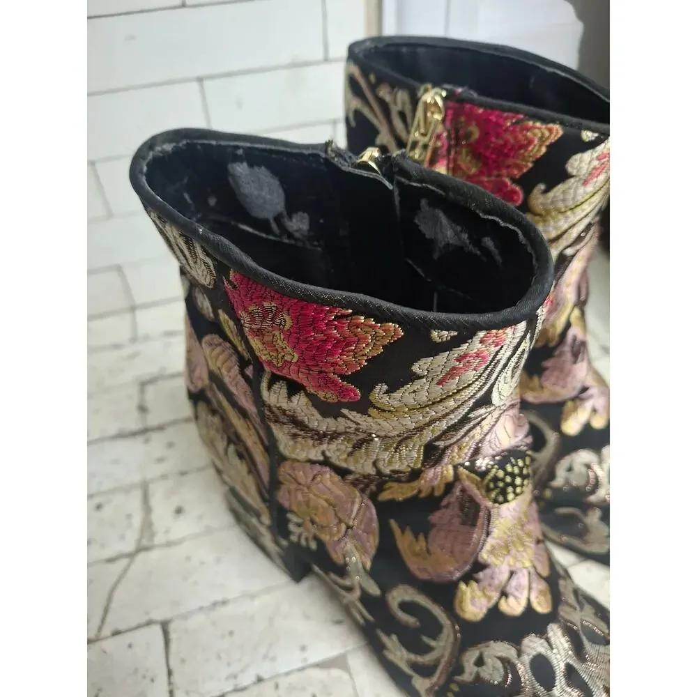 Sam Edelman Cambell Floral Jacquard Brocade Ankle Boot Block Heel Sz 8 Botanical